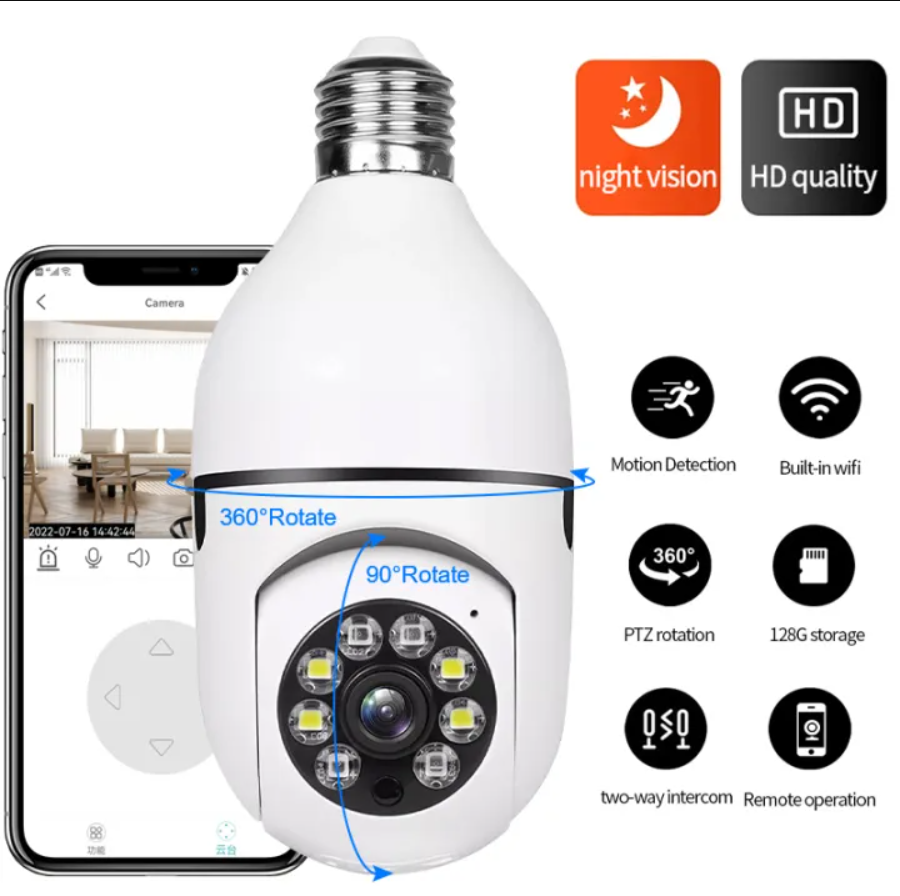 V380 Pro 2Mp Bulb WiFi Camera  HD Infrared Night Vision (CCTV)