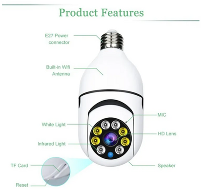 V380 Pro 2Mp Bulb WiFi Camera  HD Infrared Night Vision (CCTV)