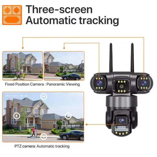 V380 Pro SC28 Triple Lens 6Mp 4G Sim HD Wireless Security Camera (CCTV)