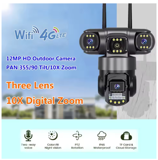 FREE 64GB SD  SC28  V380 Pro Triple Lens 6Mp 4G Sim HD Wireless Security Camera (CCTV)
