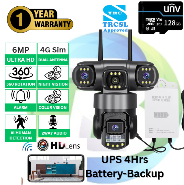 V380 Pro SC28 Triple Lens 6Mp 4G Sim HD Wireless Security Camera (CCTV)